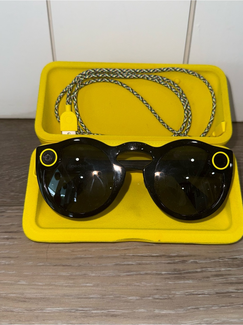 Snap Spectacles Black Sunglasses with Yellow Accents